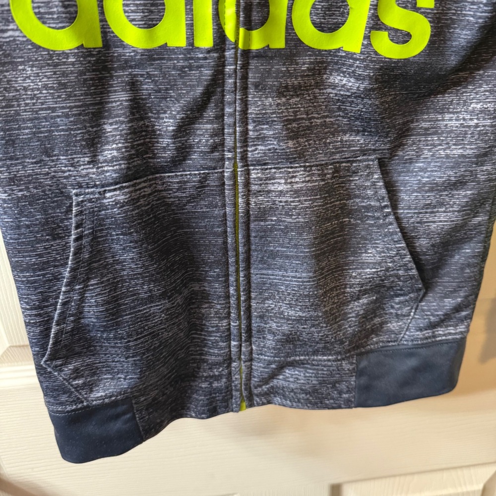 Kids Adidas‎ Zip Up Hoodie Gray Neon Yellow Logo Size 6 - Picture 3 of 4